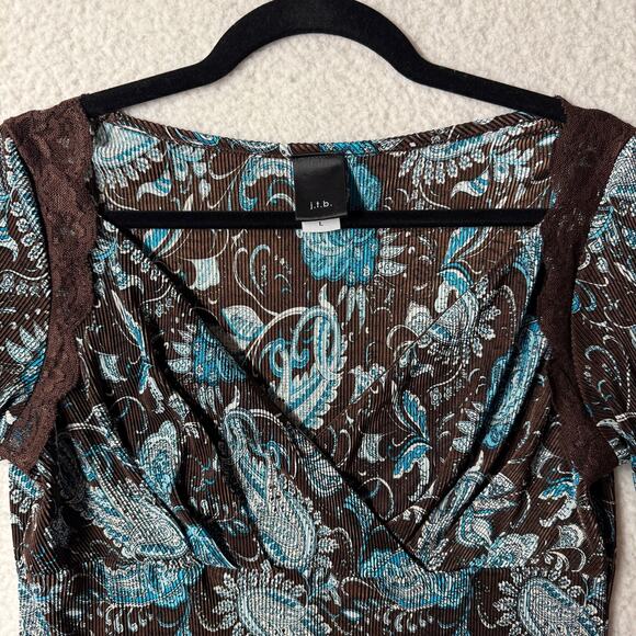 JTB Blouse Size L Surplice Y2K Boho Paisley Bohemian Hippie Peasant Lace Vintage - Picture 2 of 9